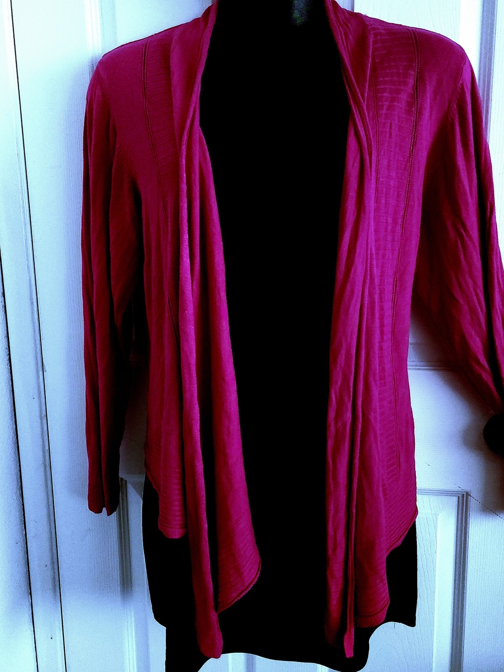 Avenue Open-Front Magenta Cardigan Sweater Plus Size 26-28